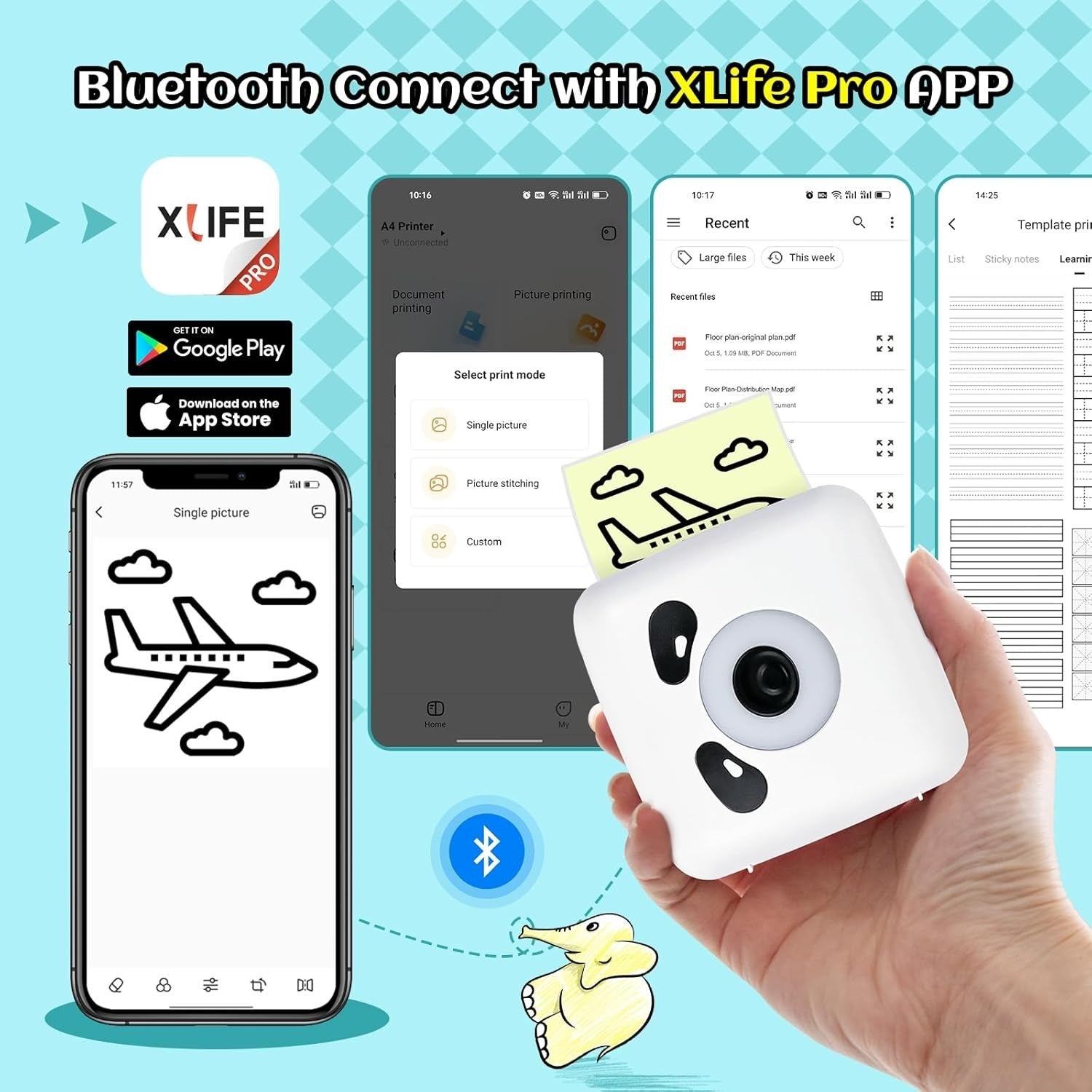 Mini Pocket Thermal Printer Bluetooth Portable Photo Maker White Black