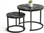 Space Saving Nesting Coffee Tables Set of 2 Black Marble Effect Round End Side A