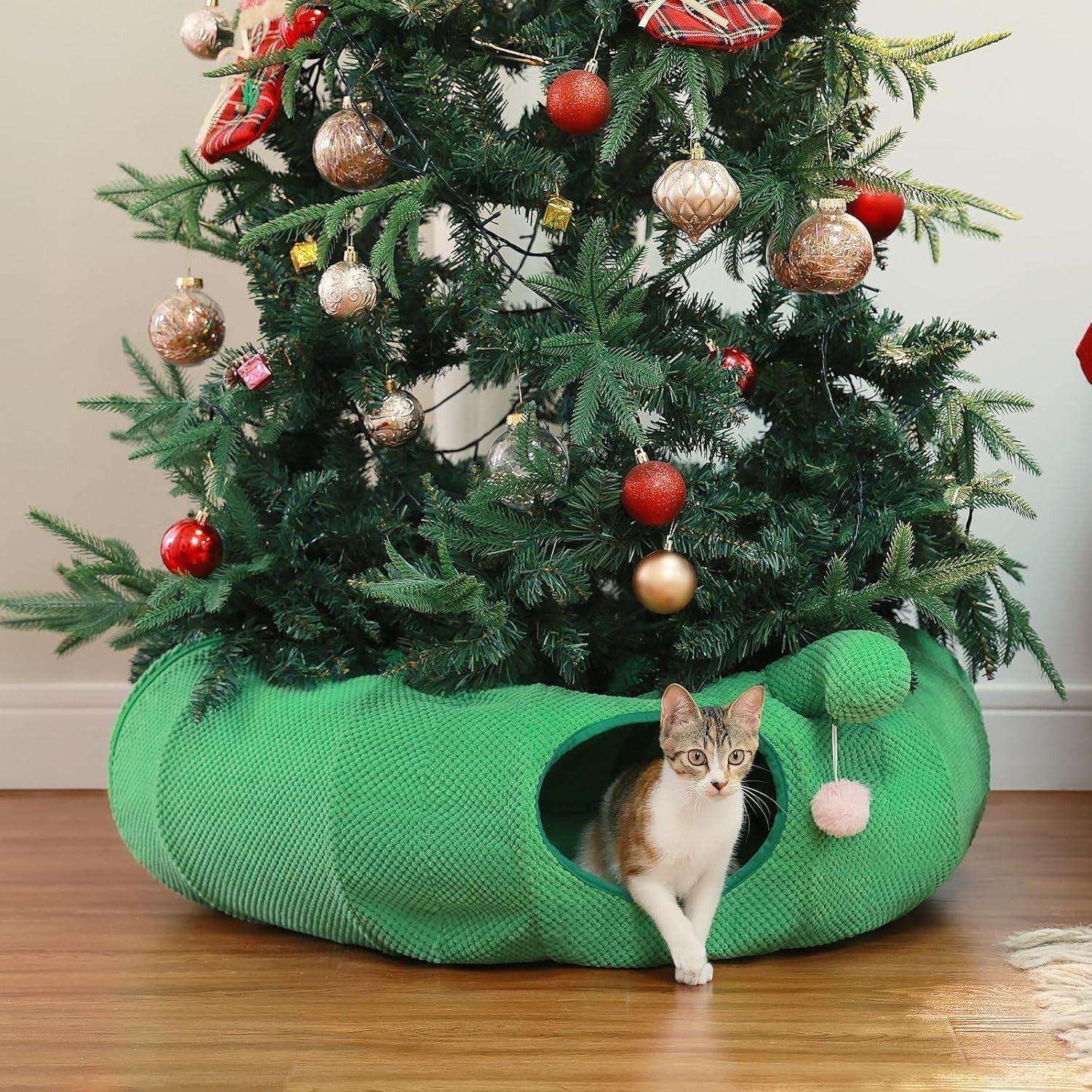 Cactus Cat Tunnel Bed Foldable Pet Play Tunnel w Cushion & Ball Toy
