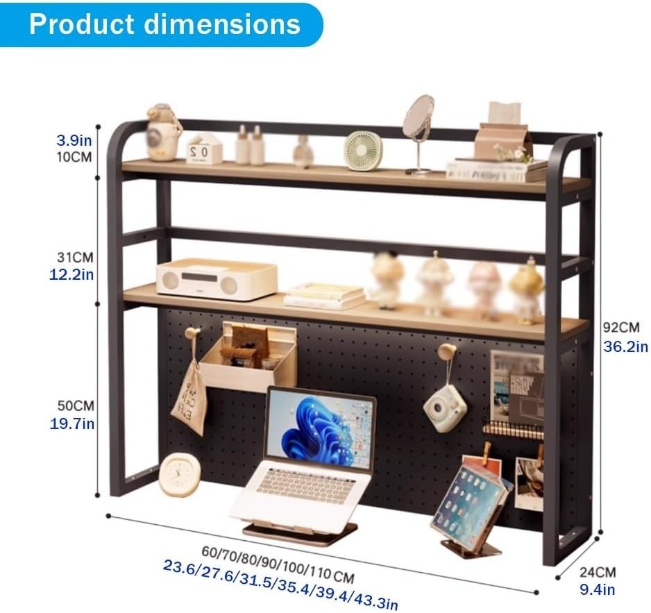 2 Tier Metal Desk Hutch 23.6" Desktop Shelf Organizer Storage Rack Home Office