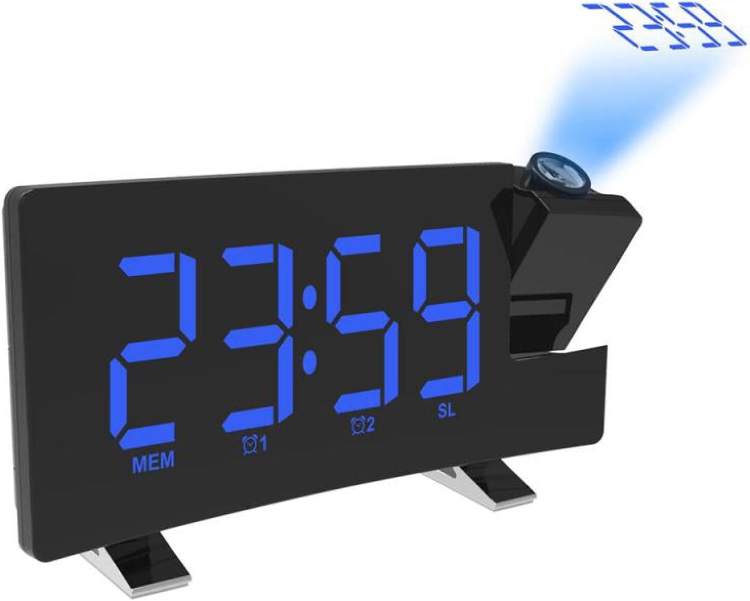 Projection Alarm Clock Large LED Display FM Radio Snooze Bedside Timer