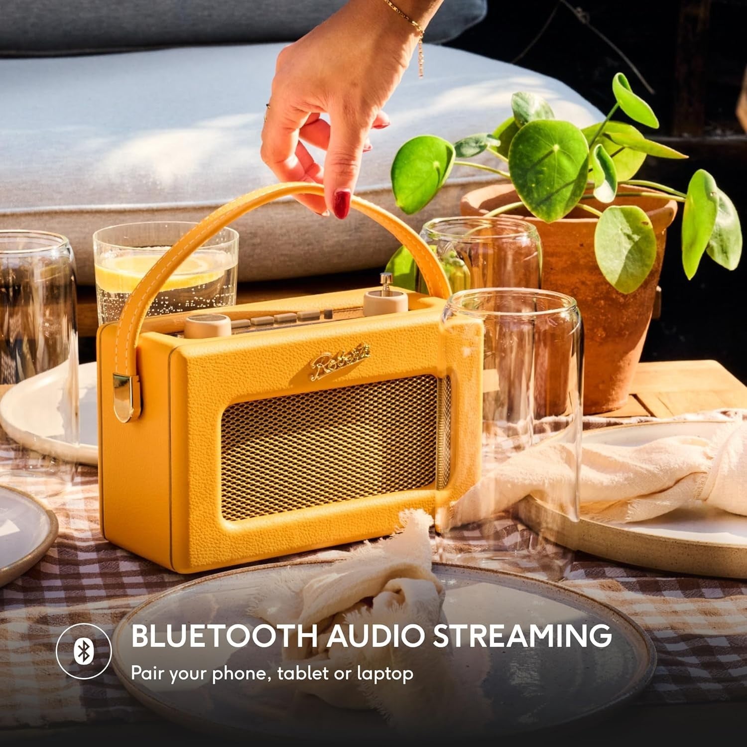 Portable DAB DAB+ FM Radio Bluetooth Retro Sunburst Yellow