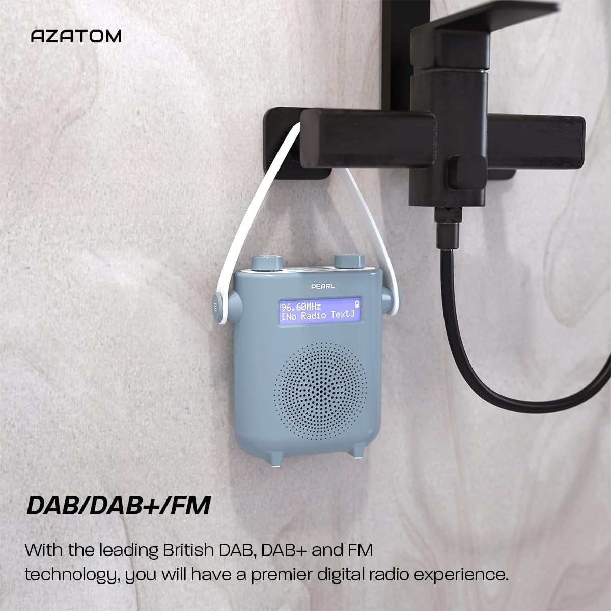 Waterproof DAB/DAB+ FM Bluetooth Shower Radio Rechargeable 20hr Blue