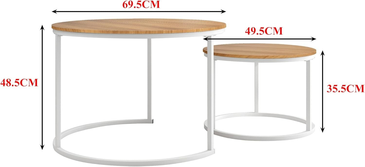 Set of 2 Round Coffee Table End Side Tables Stackable Storage Easy Assembly