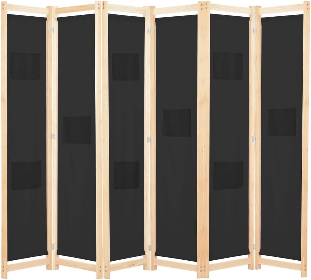 6-Panel Folding Room Divider Privacy Screen Black Fabric 240x170cm Home Partitio
