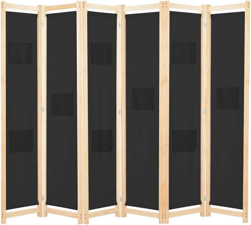 6-Panel Folding Room Divider Privacy Screen Black Fabric 240x170cm Home Partitio