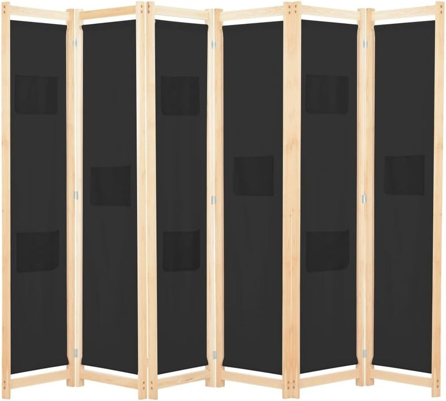 6-Panel Folding Room Divider Privacy Screen Black Fabric 240x170cm Home Partitio