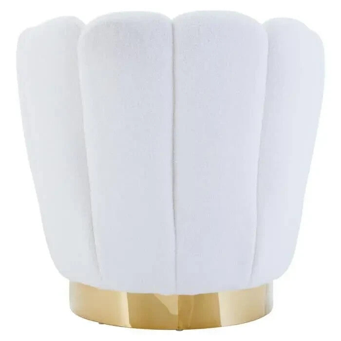 Off White Shell Accent Chair Teddy Fabric Gold Base Modern Lounge Seat