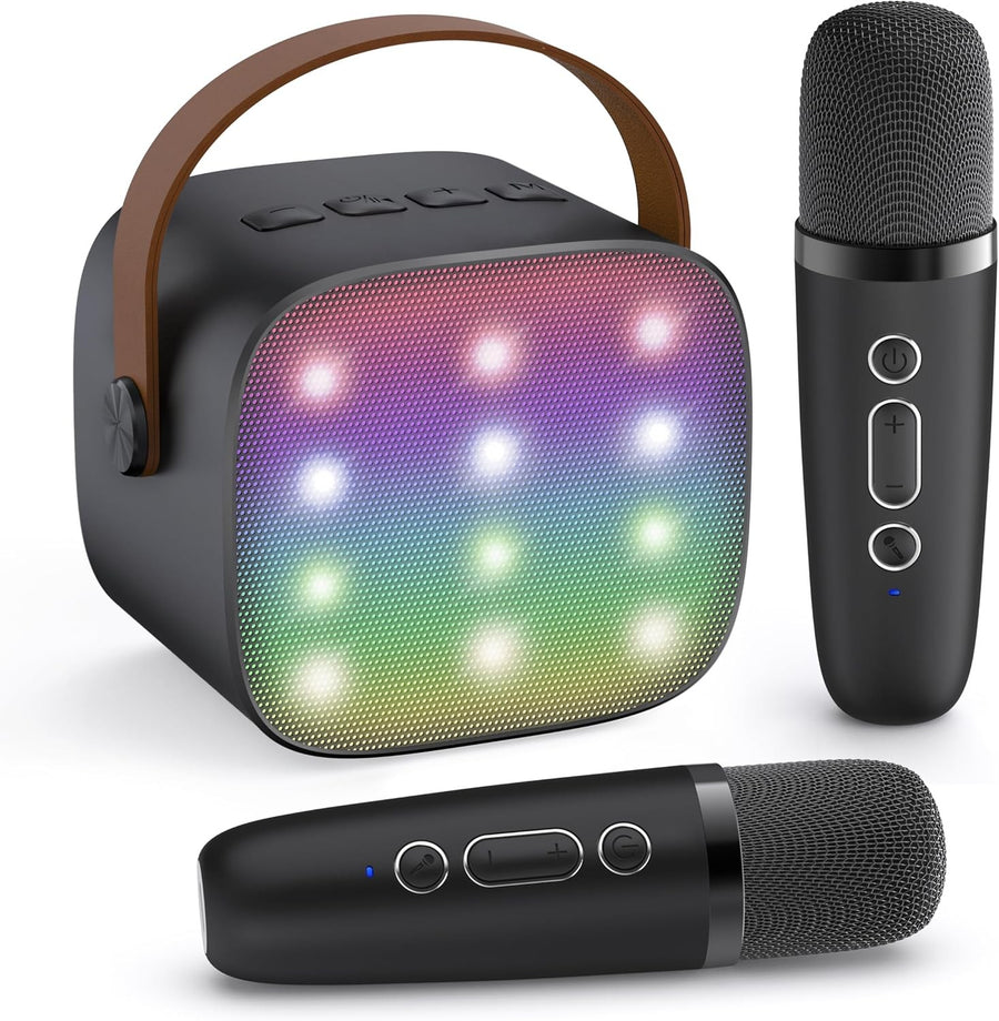 Kids Karaoke Machine 2 Wireless Mics LED Party Speaker Gift
