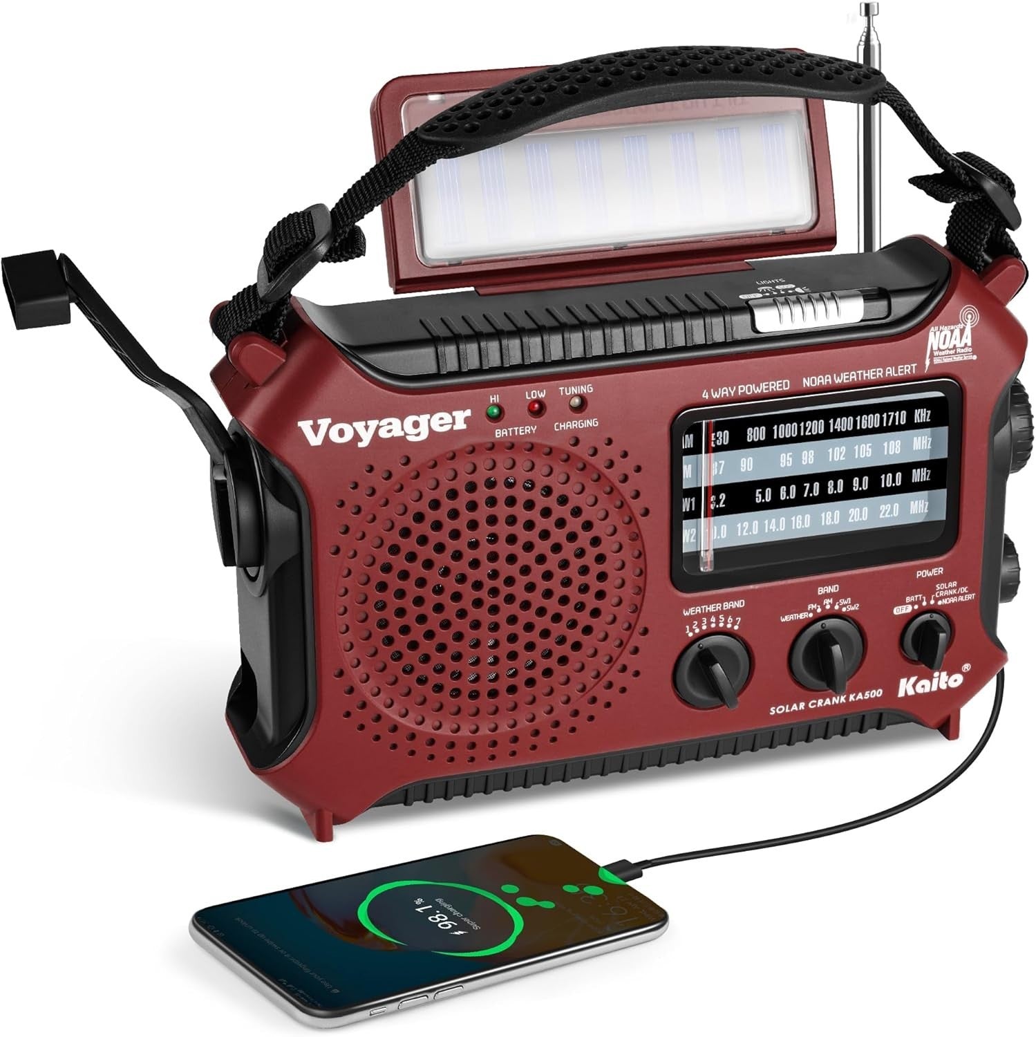 Emergency Weather Alert Radio Solar Hand Crank AM FM SW 7 Band Red