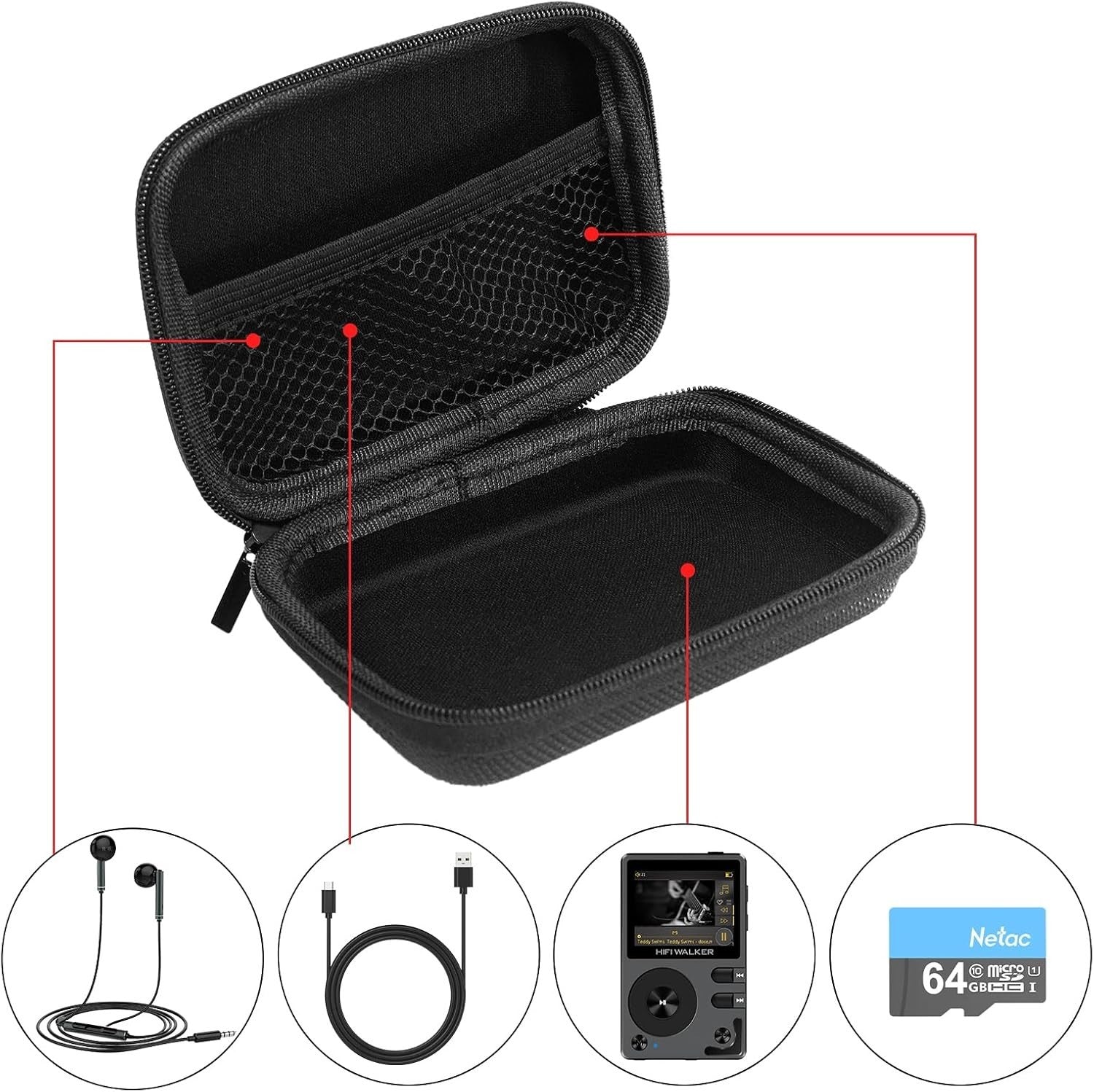 Hard EVA Carry Case for HIFI WALKER MP3 Players Travel Protective Bag