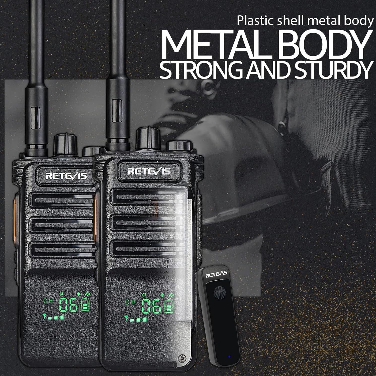 Long Range Walkie Talkies 2 Pack Wireless Headset VOX 2600mAh Radio