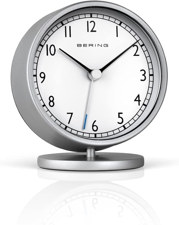 White Minimalist Analogue Alarm Clock Silent Quartz Modern Table