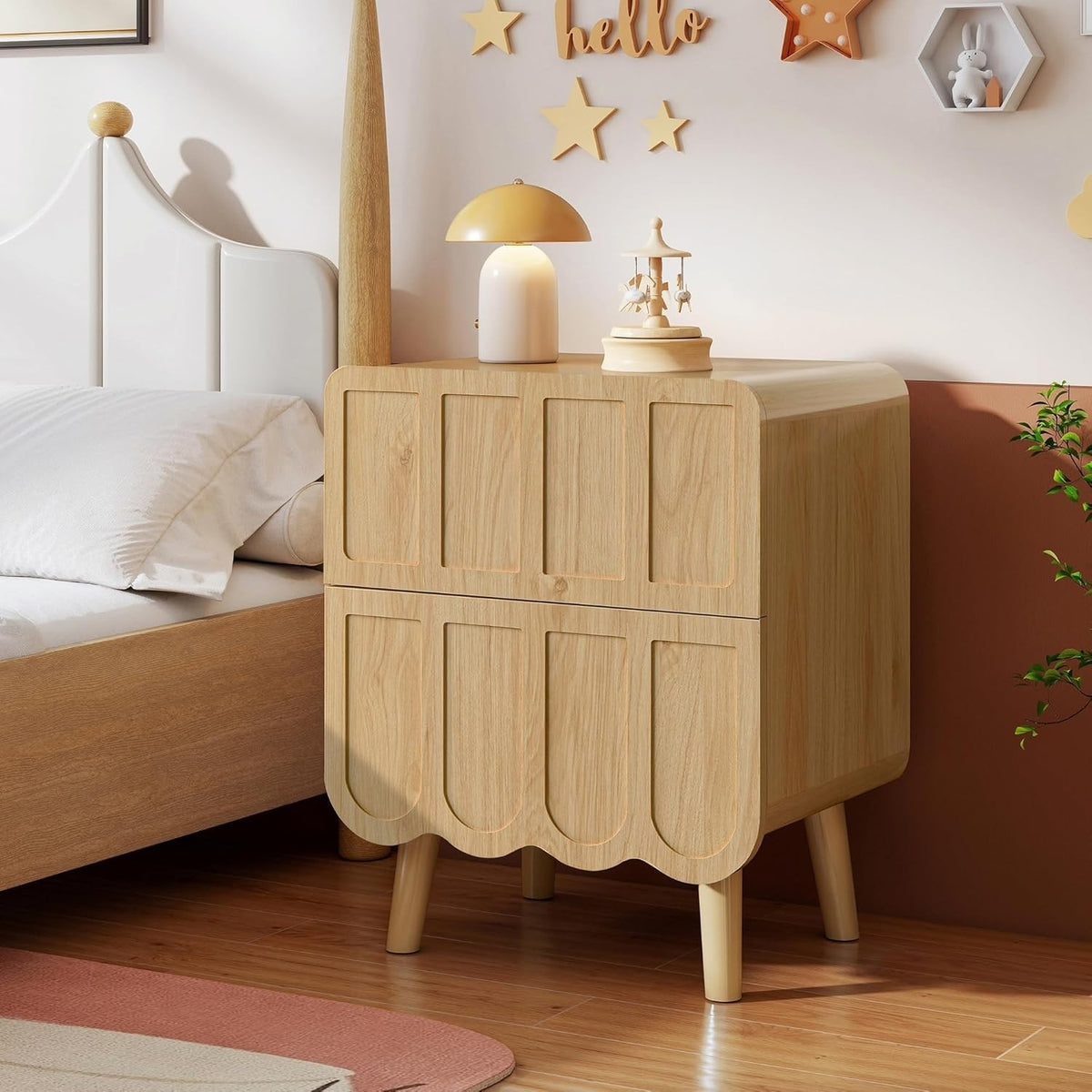 Modern Wood Bedside Table with 2 Drawers, Nightstand for Bedroom