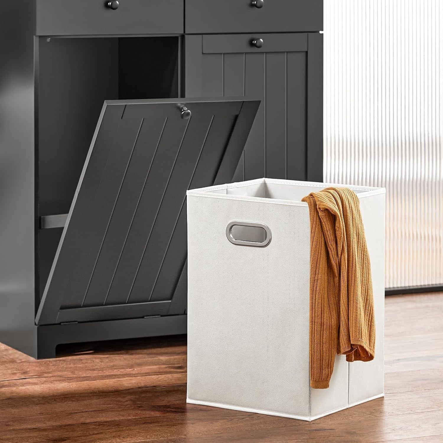 Bathroom Laundry Cabinet Storage Unit with Drawers & Baskets Black Wood