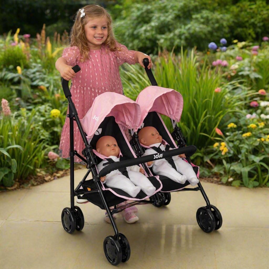 Twin Dolls Pushchair Toy Umbrella Fold, Double Buggy, Storage, Ages 3+