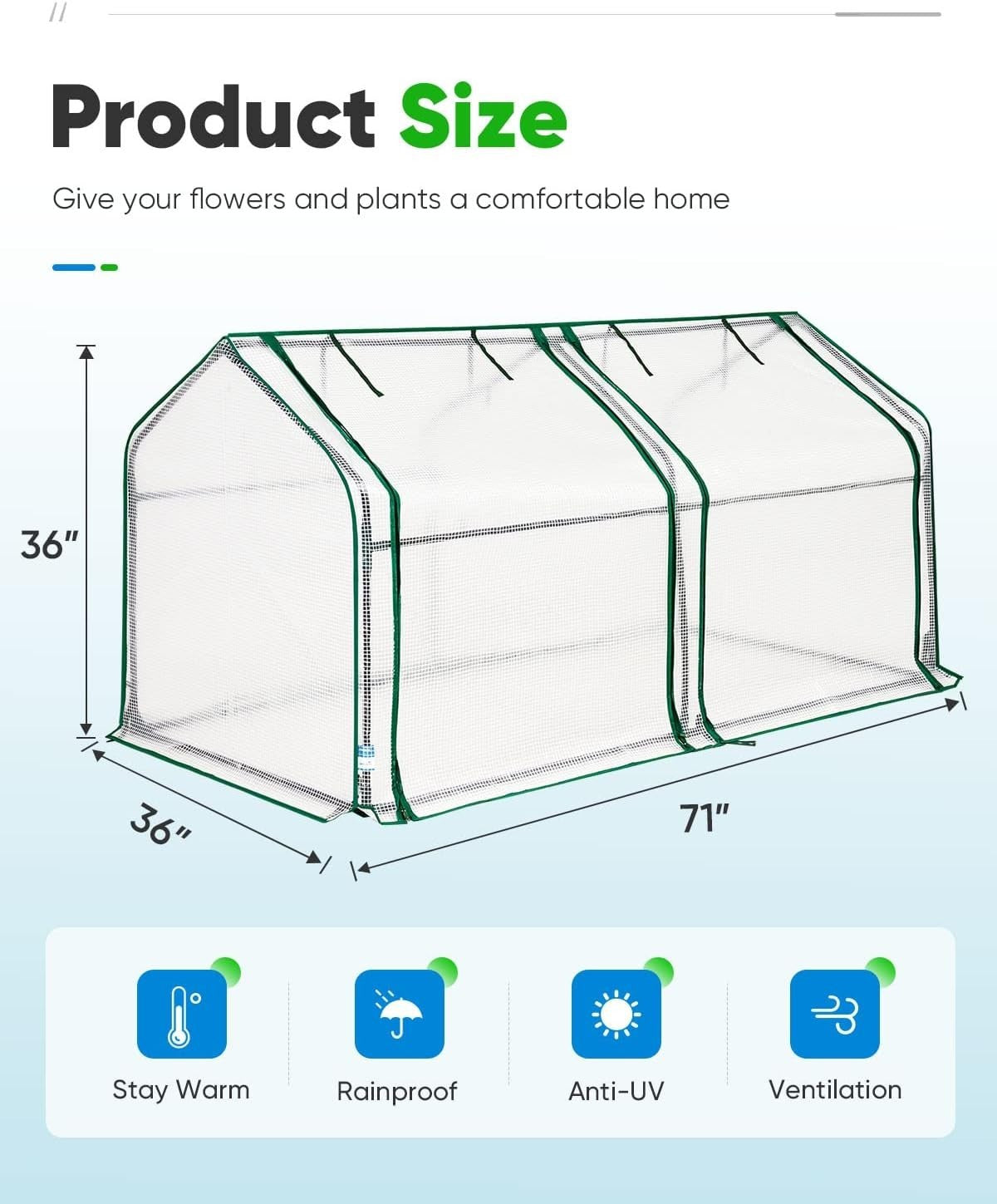 Mini Greenhouse Waterproof UV-Resistant PE Cover 71x36x36in | Reinforced