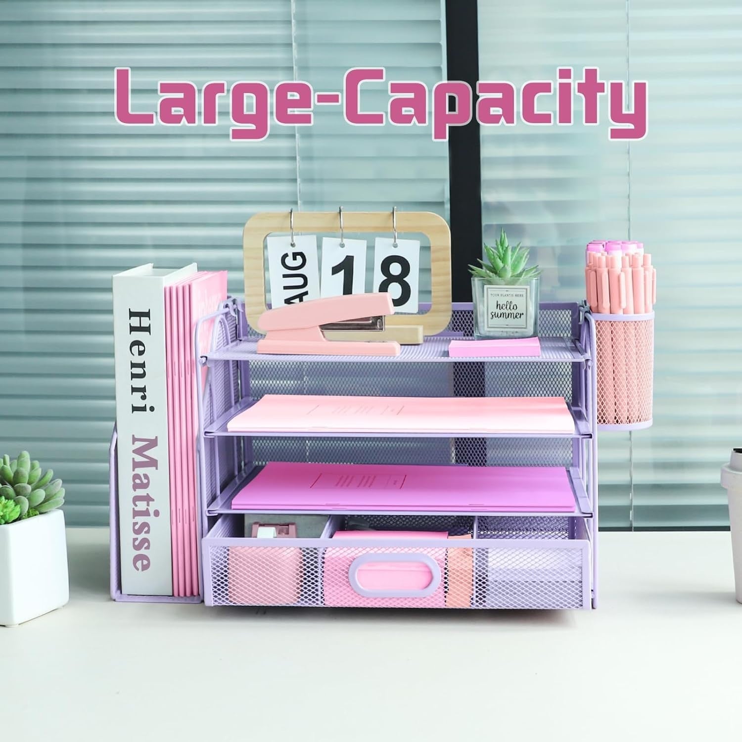 4-Tier Desk Organizer with Drawer & Pen Holders – Metal Desktop Storage