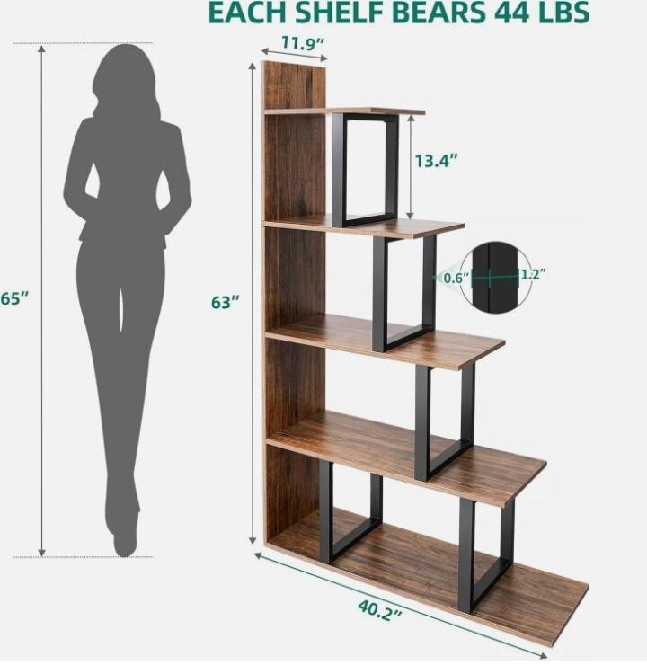 5 Tier L-Shaped Ladder Bookshelf Freestanding Display Unit for Living Room