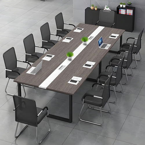 Grey White Conference Table – Modern 120x100cm Meeting Desk w/ Cable Ports