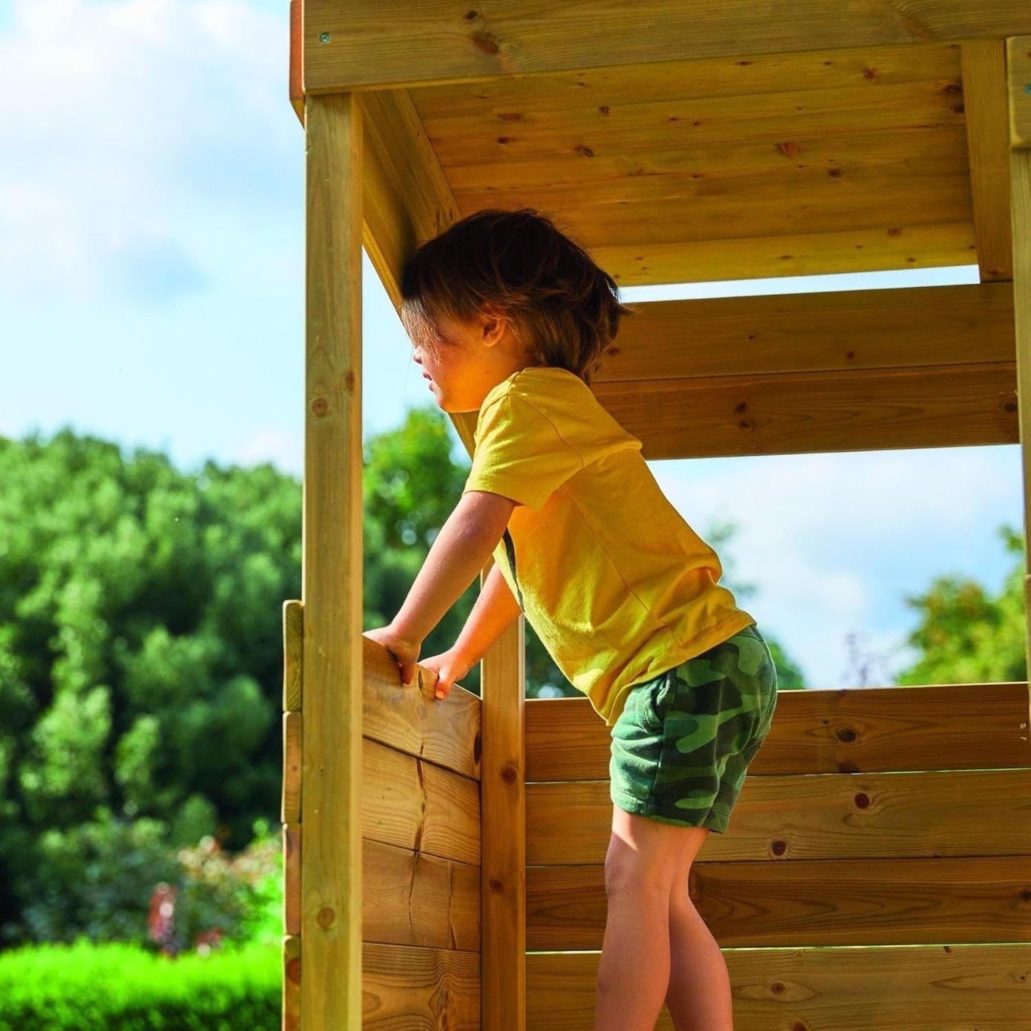 Wooden Tower Kids Playhouse Outdoor w Slide Ladder Toy Box Garden