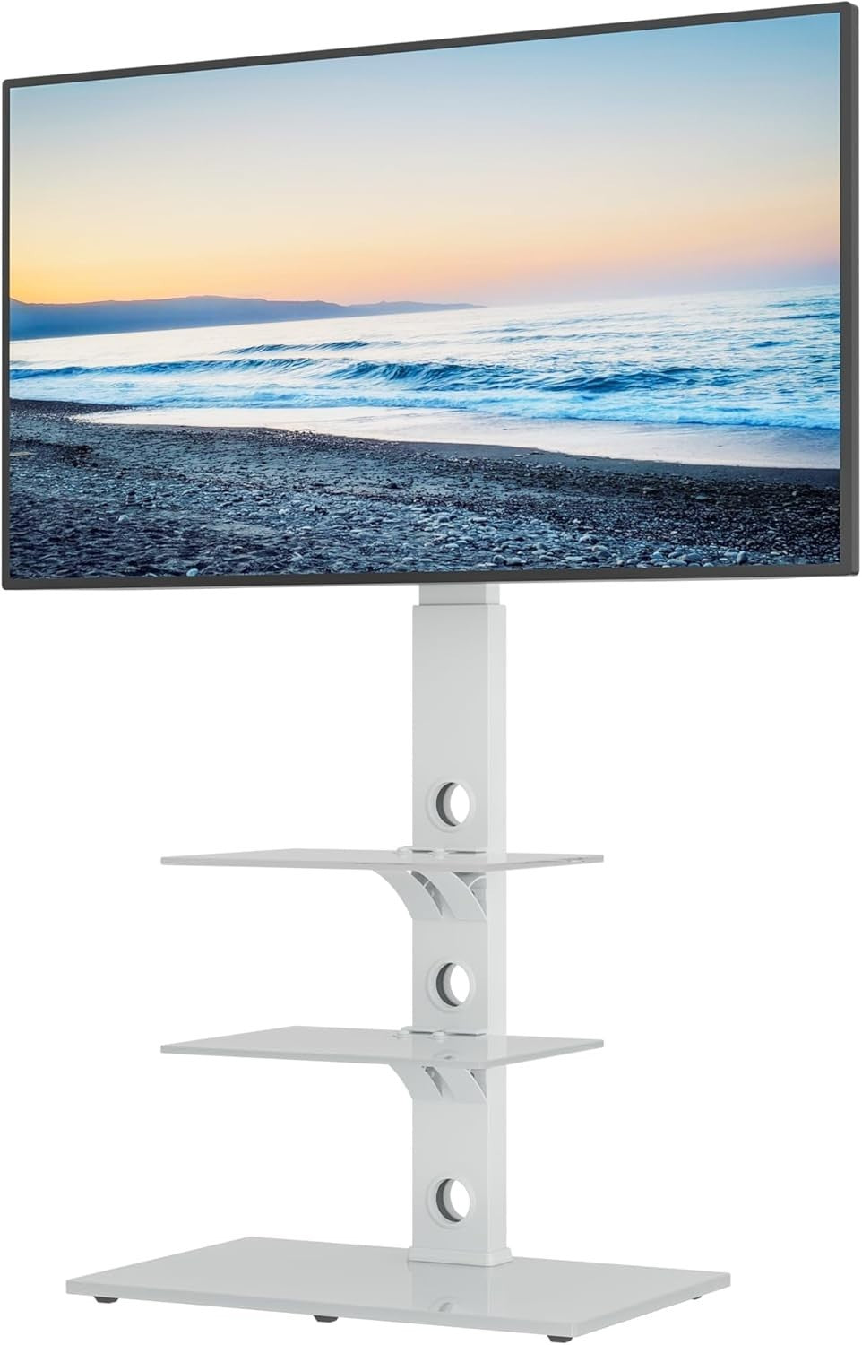 Universal White TV Floor Stand 30-70" Adjustable Height Swivel 3-Tier Shelves