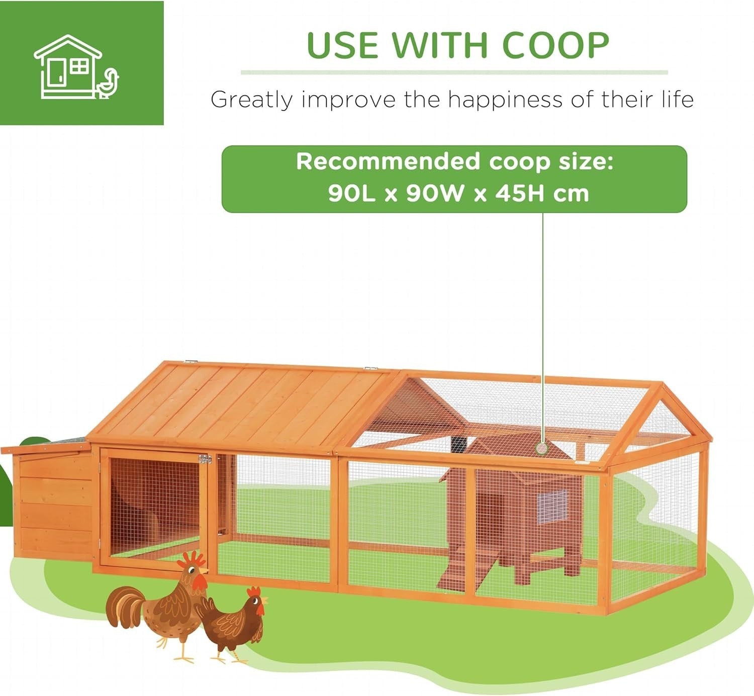 Large Wooden Chicken Run with Nest Box Open Roof Outdoor Coop 4–8 Hens