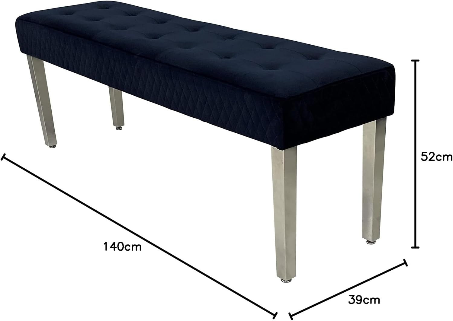 Luxury Black Velvet 3-Seater Bench Modern Upholstered Dining & Entryway Seat