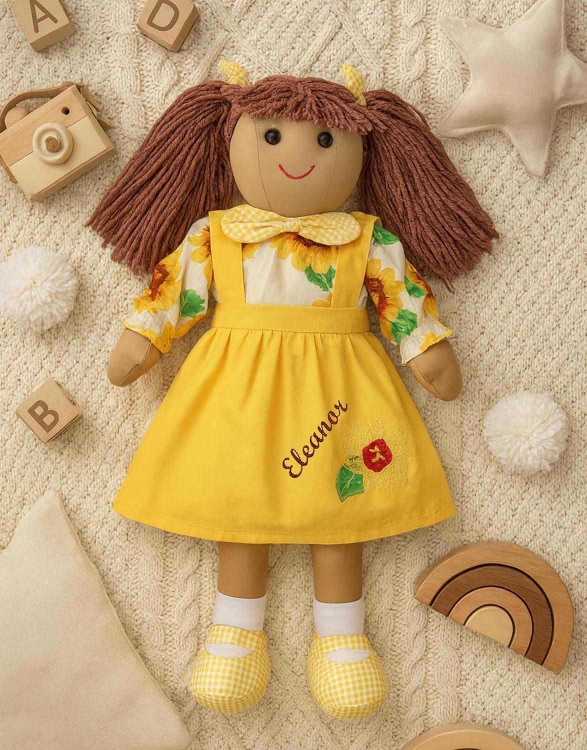 40cm Personalised Sunflower Rag Doll Soft Keepsake Baby Gift Girls