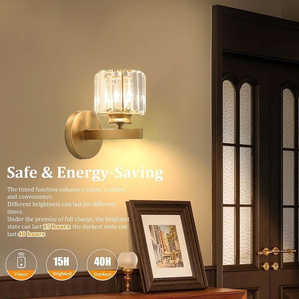 Cordless Gold Glass Wall Sconces Set of 2, Remote Dimmable Battery Lights