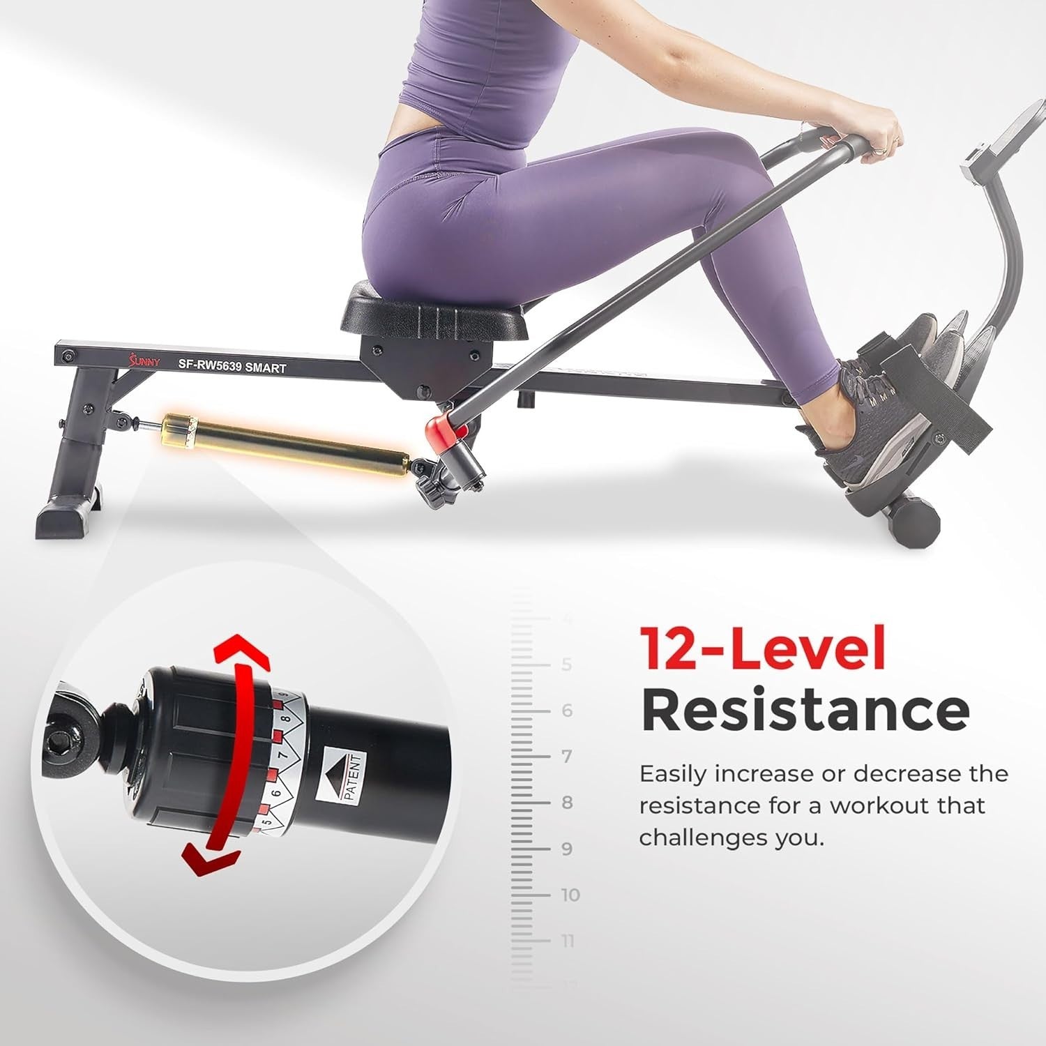 Full-Motion Rowing Machine Hydraulic 12-Level Smart Rower LCD App 180KG