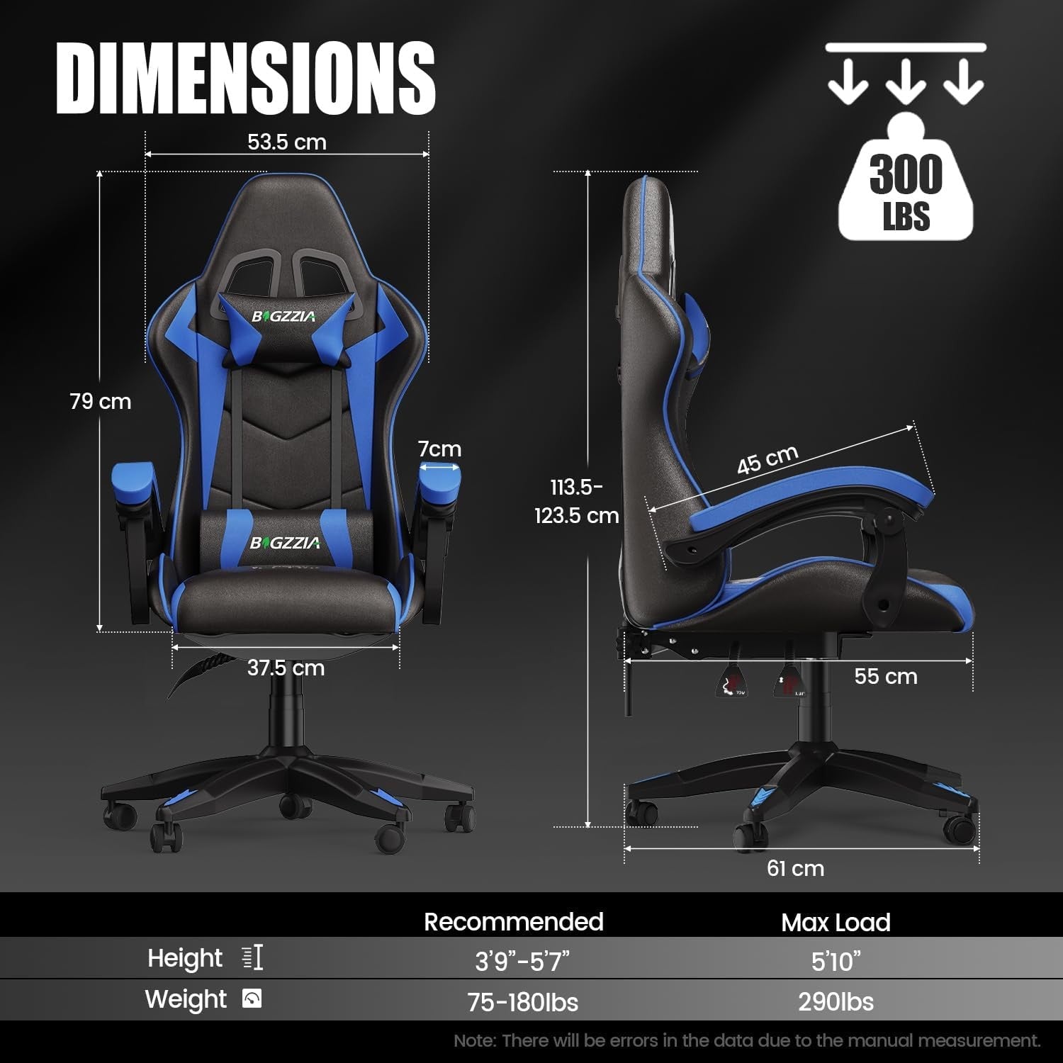 Ergonomic Gaming Chair Black Blue Reclining Adjustable Height