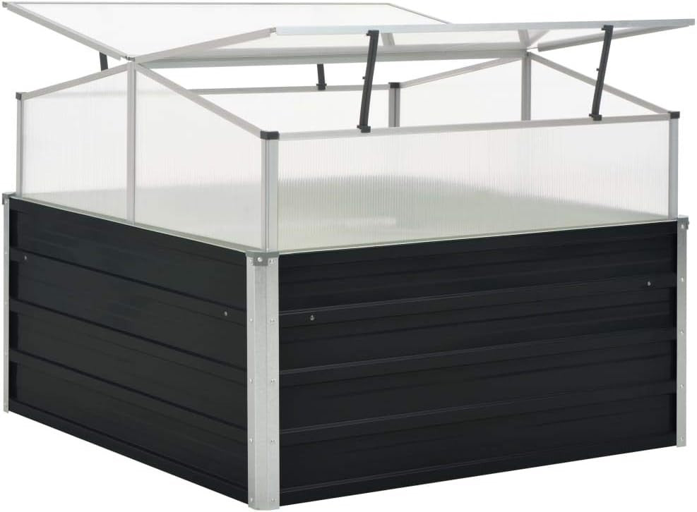 Outdoor Garden Greenhouse Raised Planter Bed Anthracite Steel 100x100x77cm