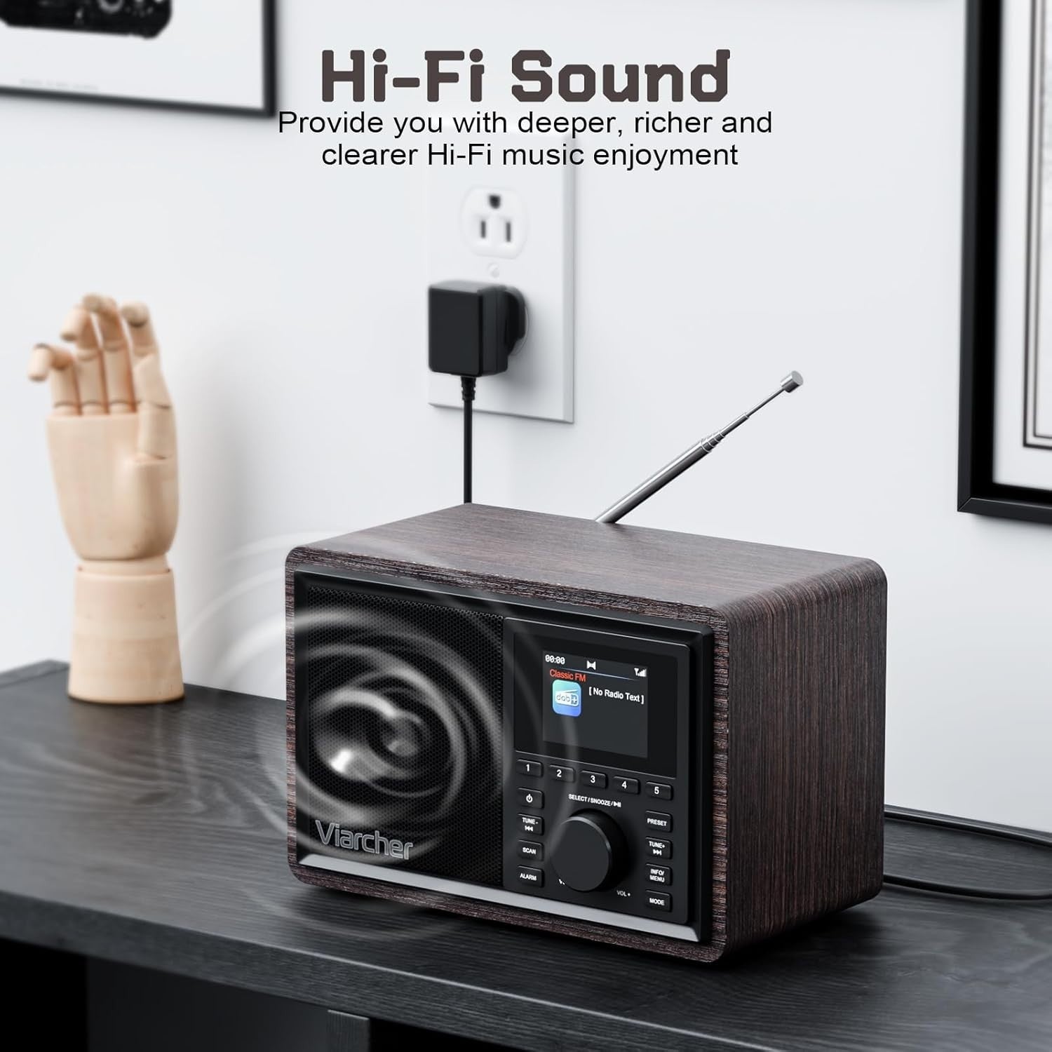 Mains DAB/DAB+ FM Radio Bluetooth Dual Alarm Kitchen Walnut