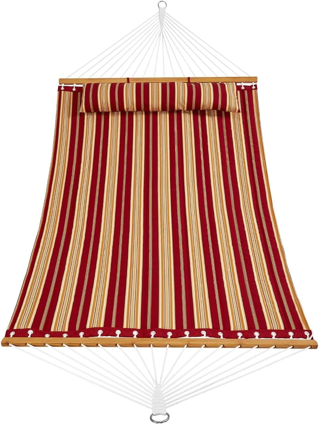 Luxury Quilted Double Hammock w/ Pillow & Spreader Bar – Indoor Outdoor Relax