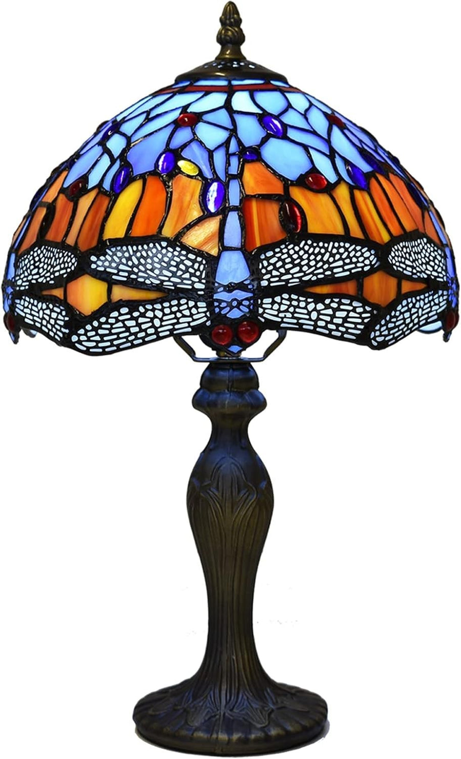 Tiffany Style Dragonfly Table Lamp Stained Glass Antique Look 42cm E27