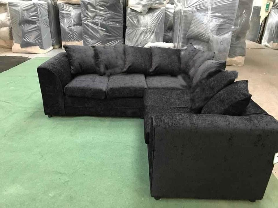 2C2 Black Chenille Corner Sofa – Large 5 Seater L-Shape Settee with Scatter