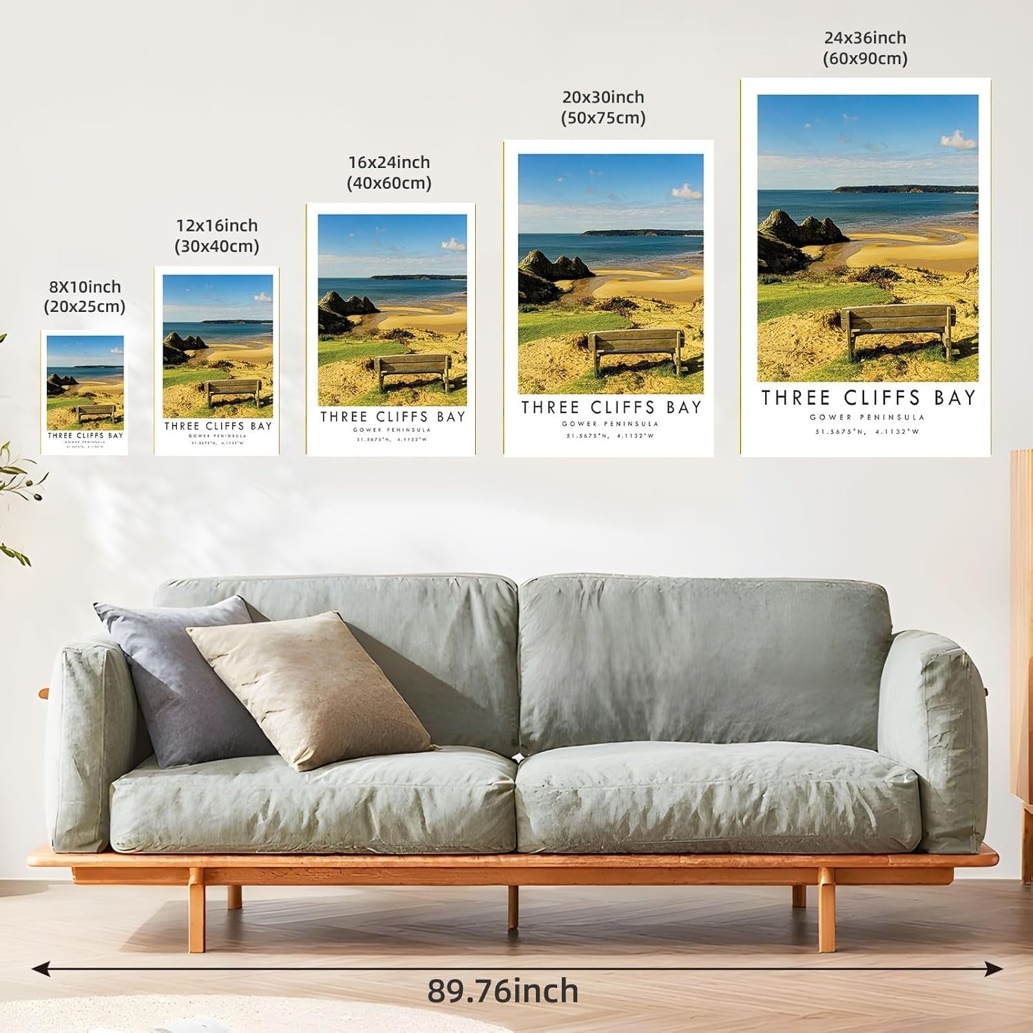 Framed Three Cliffs Bay Canvas Wall Art Modern Coastal Home Decor