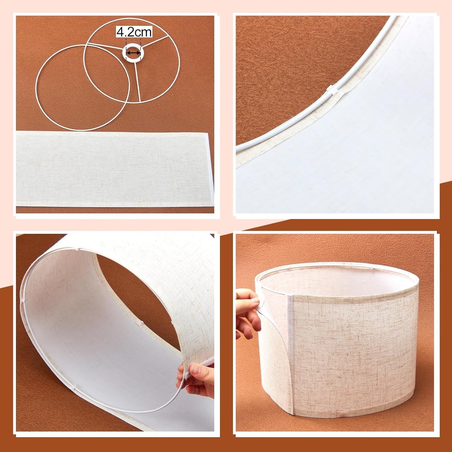 4 Pack Beige Fabric Drum Lampshades E27 E14 Adapter Table Ceiling