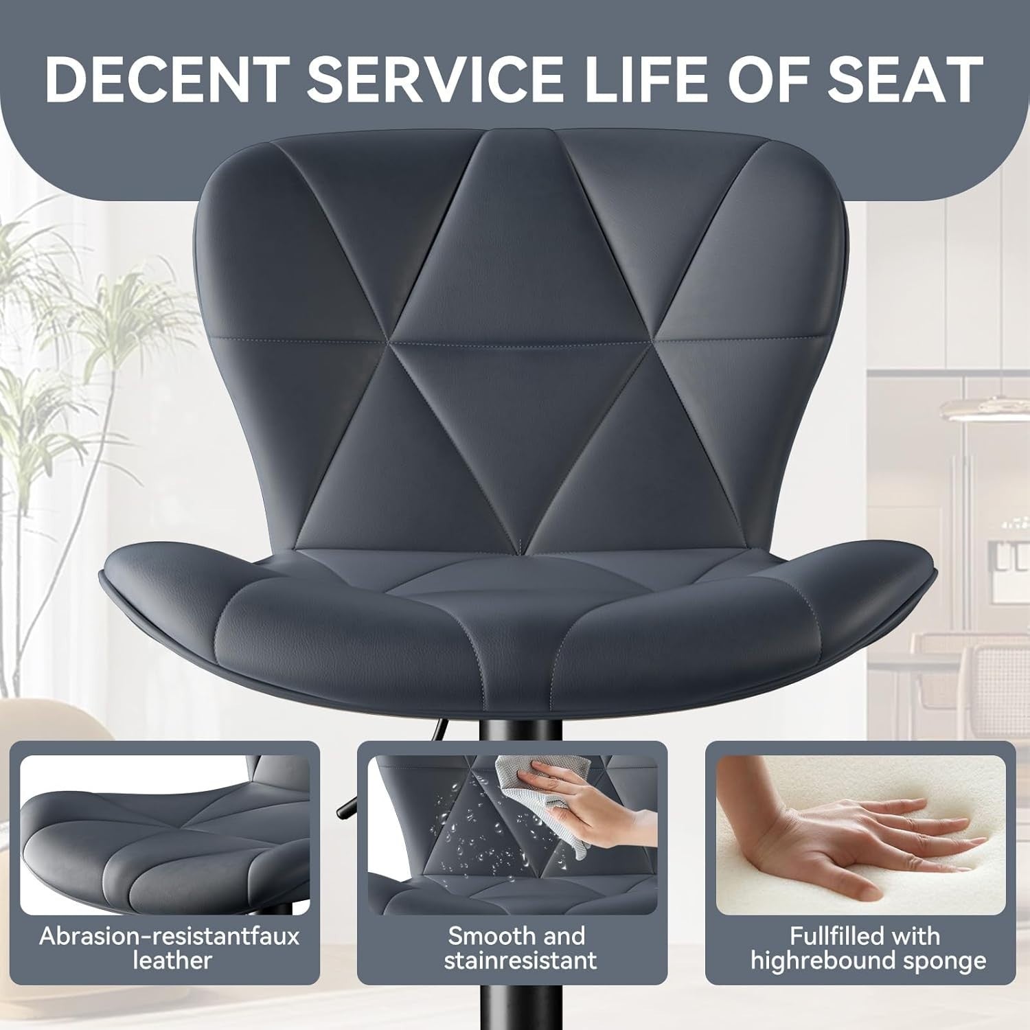 Adjustable Swivel Bar Stools Set of 2 Faux Leather Counter Height
