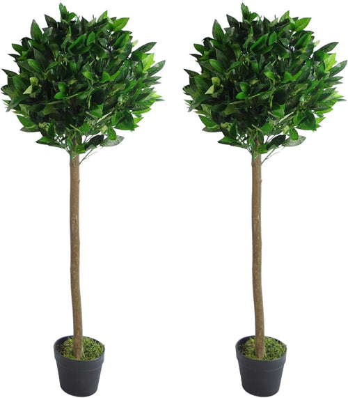 Pair of 120cm Bay Topiary Ball Trees Artificial Realistic Indoor Outdoor Decor