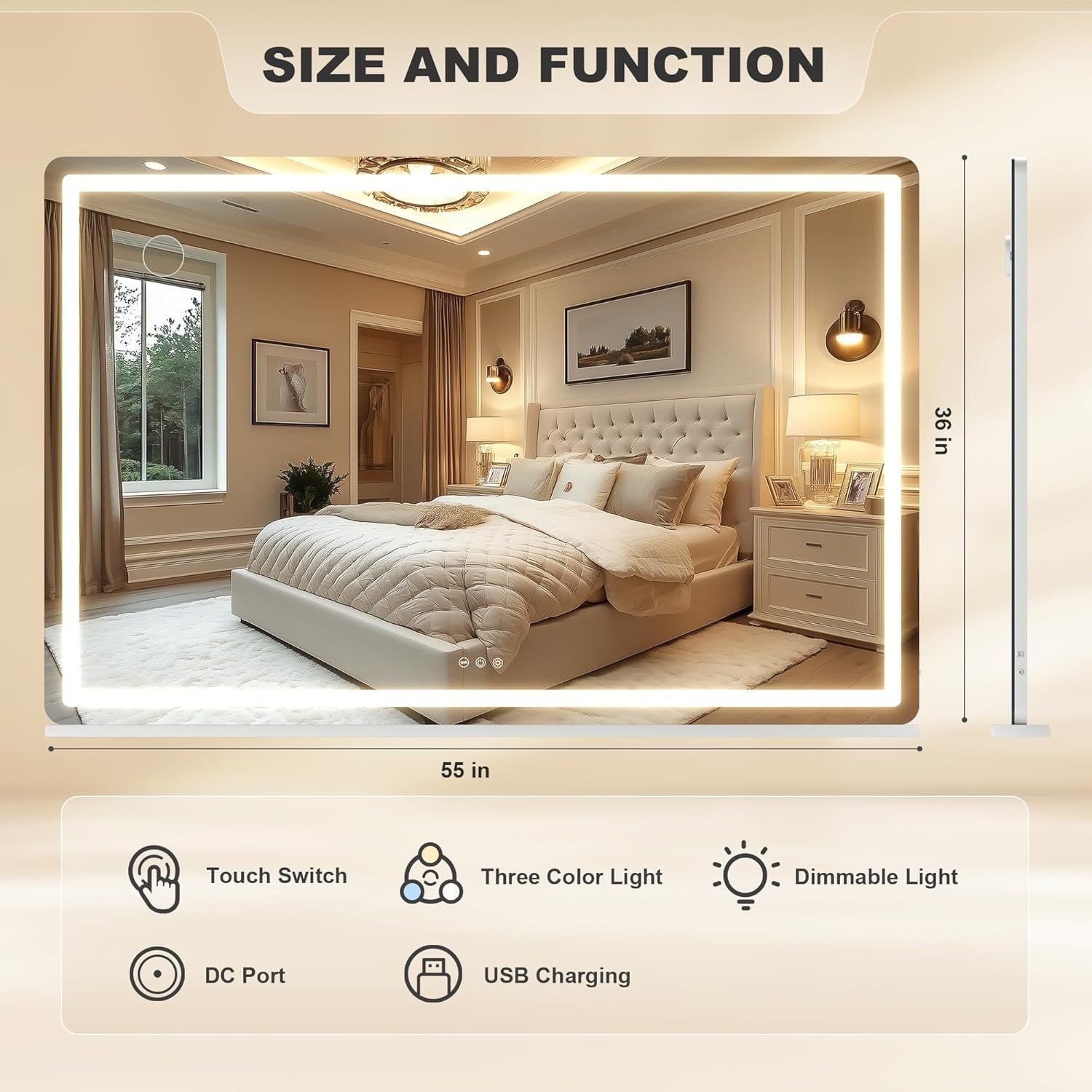 LED Vanity Mirror 140x90cm Lighted Makeup Touch Control Dimmable