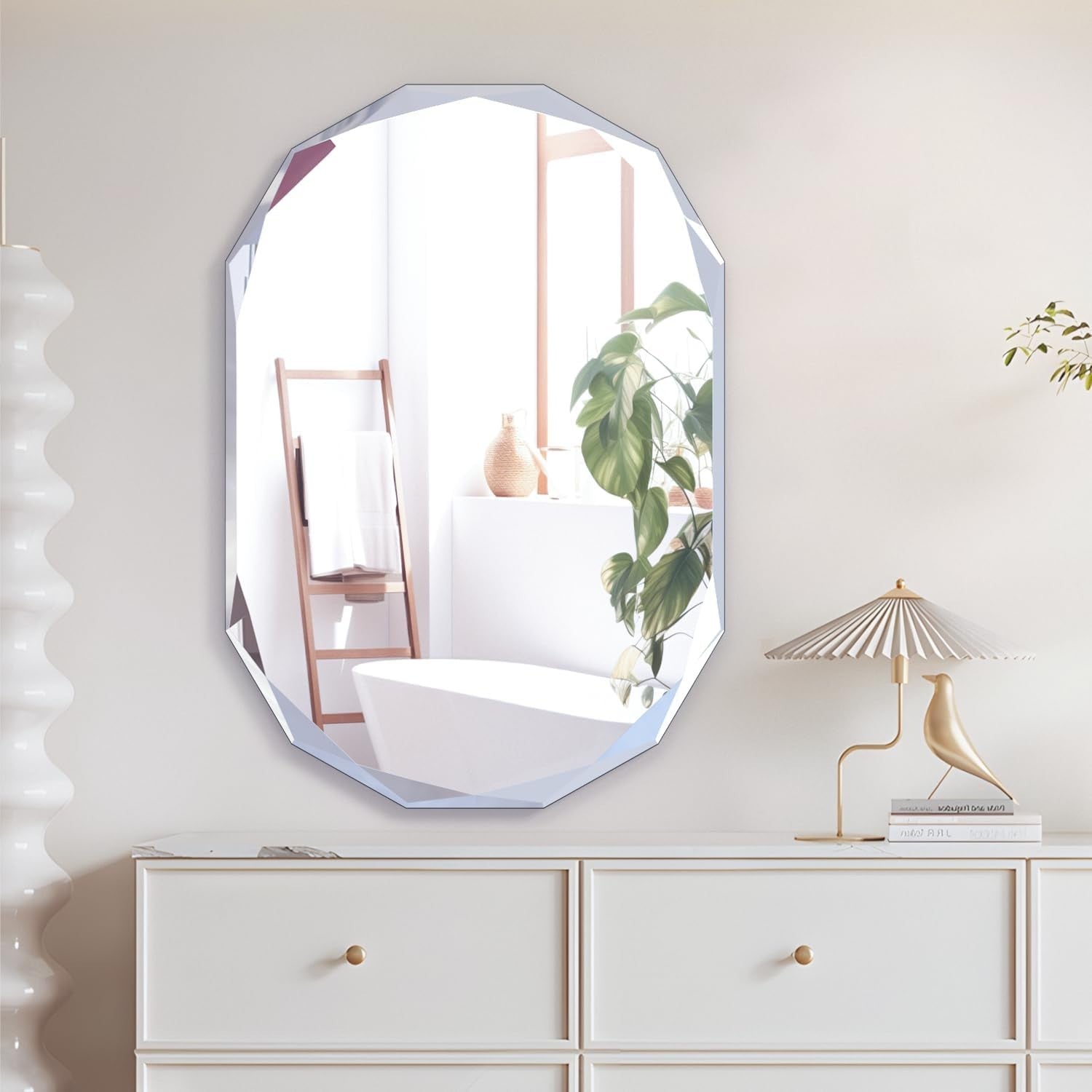 Oval Frameless Bathroom Mirror 90x60 cm Beveled Edge Vanity Wall