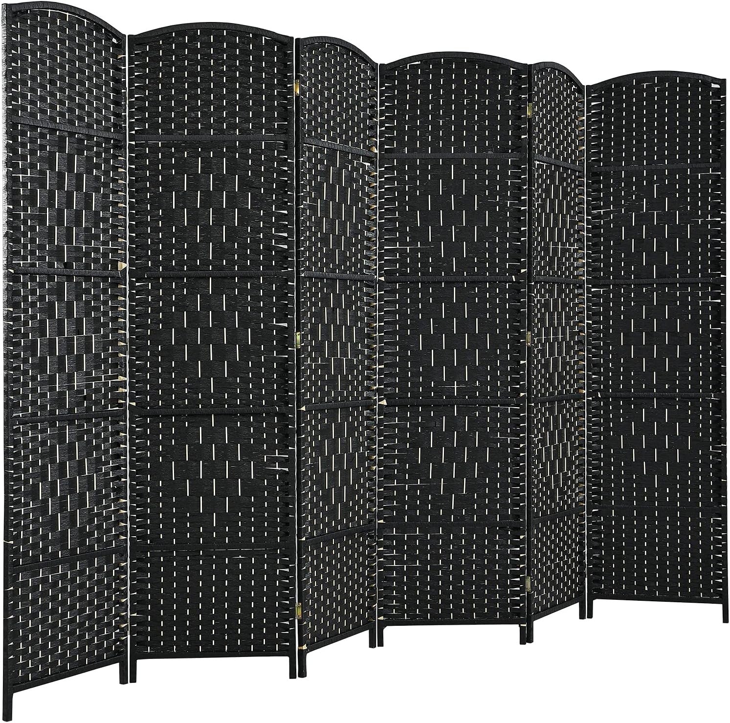 6 Panel Black Wicker Folding Room Divider Privacy Screen for Living Room Office