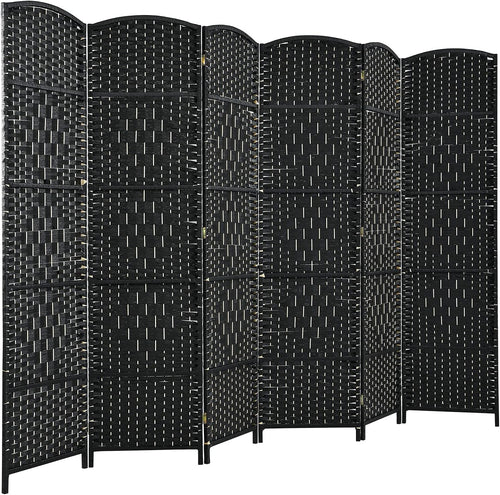 6 Panel Black Wicker Folding Room Divider Privacy Screen for Living Room Office