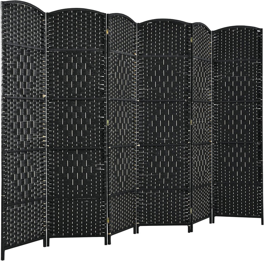 6 Panel Black Wicker Folding Room Divider Privacy Screen for Living Room Office