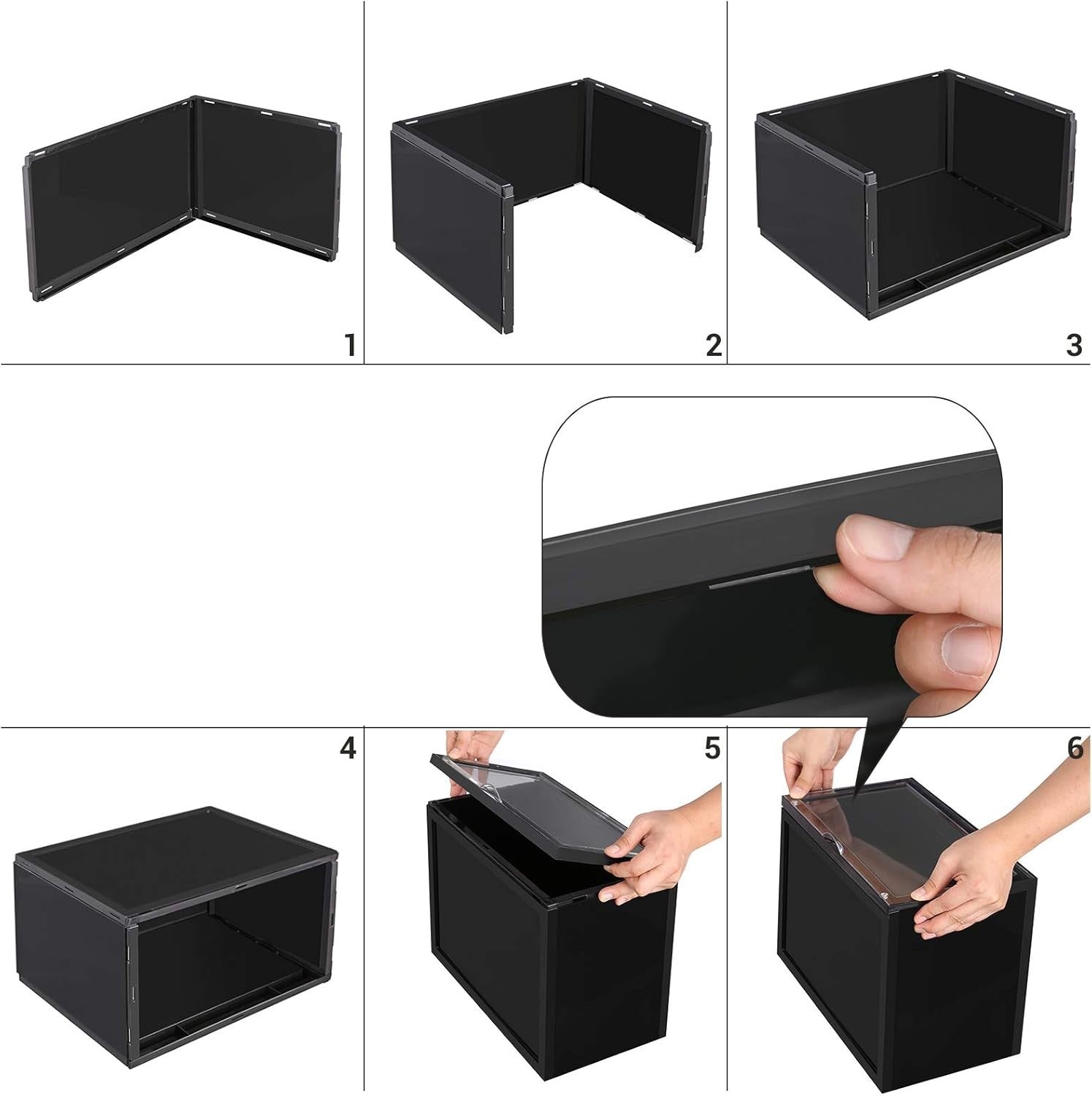 Set of 6 Stackable Shoe Boxes with Doors, Large Clear Plastic Storage.