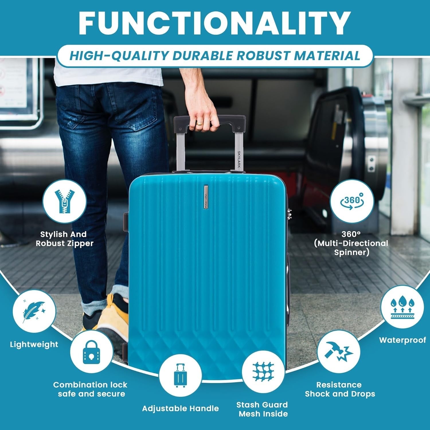 24 Inch Medium ABS Suitcase Lightweight Hard Shell 4 Spinner Wheels 66L