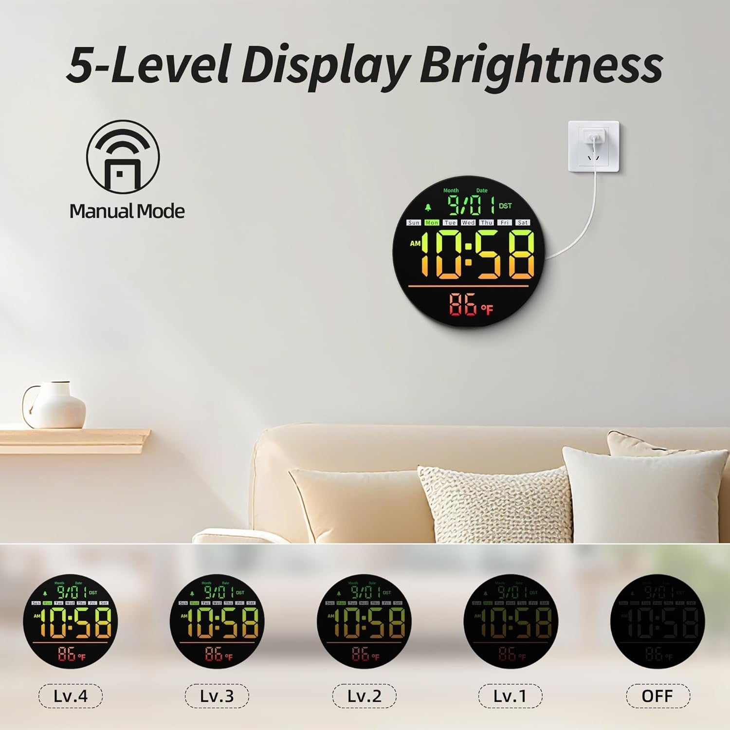 Large LED Digital Wall Clock RGB Timer Seconds Temp Date Remote Display