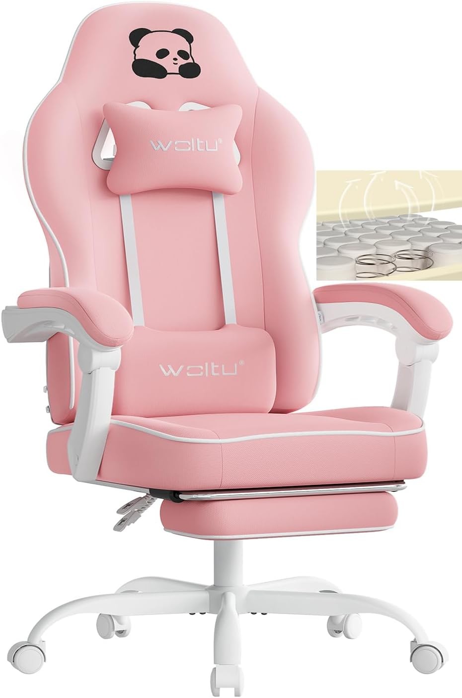 Ergonomic Gaming Chair w/ Pocket Spring Cushion Footrest 150kg Pink